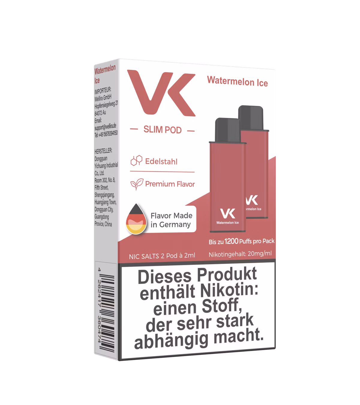 Elektronische Zigarette, Vape Pod, Watermelon Ice, Nickotin Freier, 2ml Packung