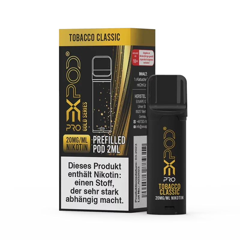 Expod - Pro - Gold Series - Prefilled Pod - Tobacco Classic | Nikotinsalz-Stärke : 20mg | Paketgröße : 1er Packung