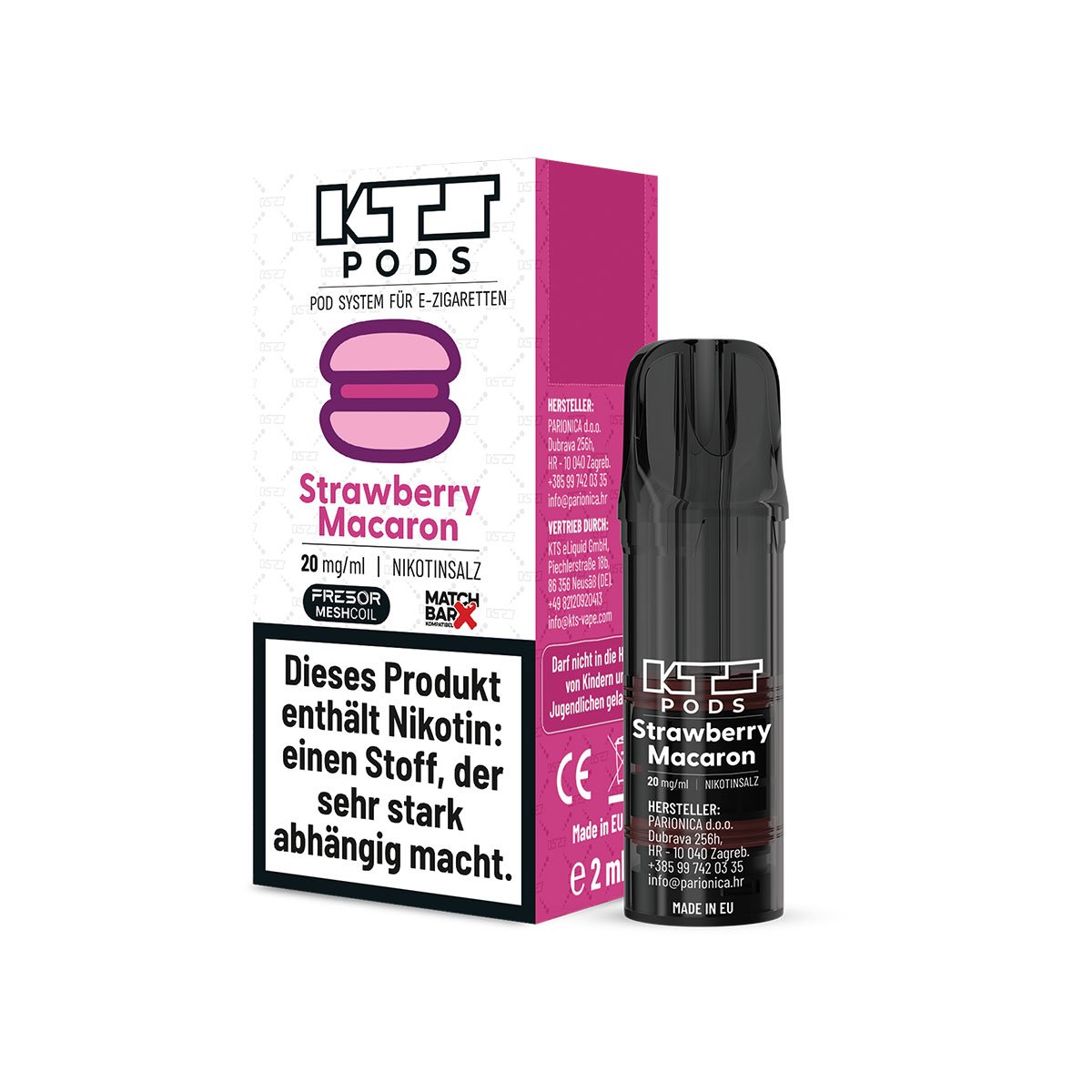 KTS - Prefilled Pod - Strawberry Macaron - 2ml - 20mg - 1er Paket