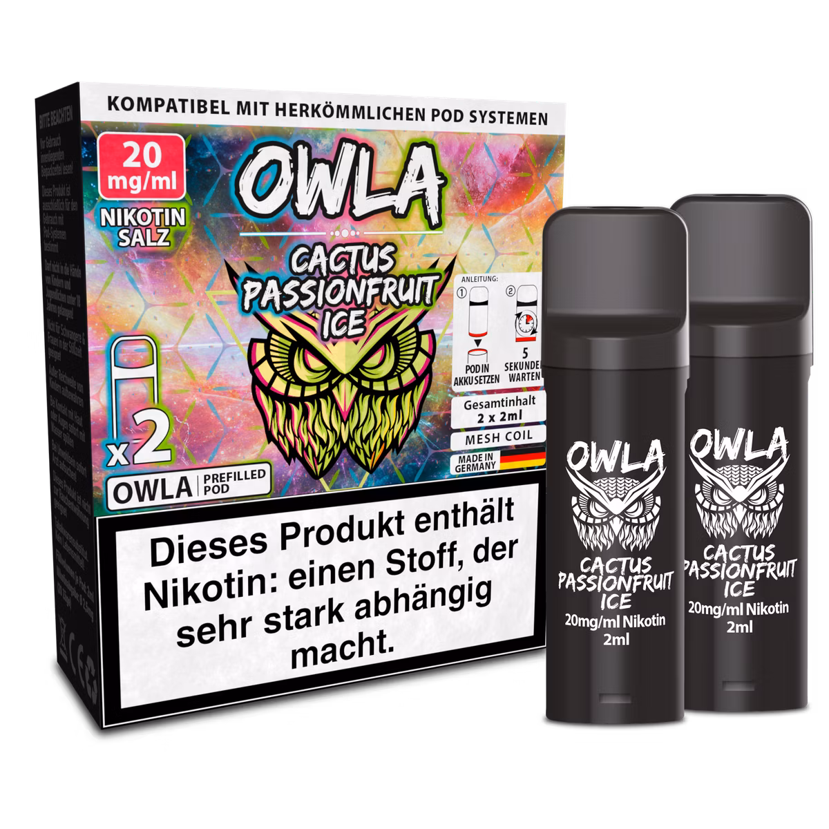 OWLA - Prefilled Pods - Cactus Passionfruit Ice | Nikotinsalz-Stärke : 20mg | Paketgröße : 1er Packung OWLA - Prefilled Pods - Cactus Passionfruit Ice | Nikotinsalz-Stärke : 20mg | Paketgröße : 1er Packung