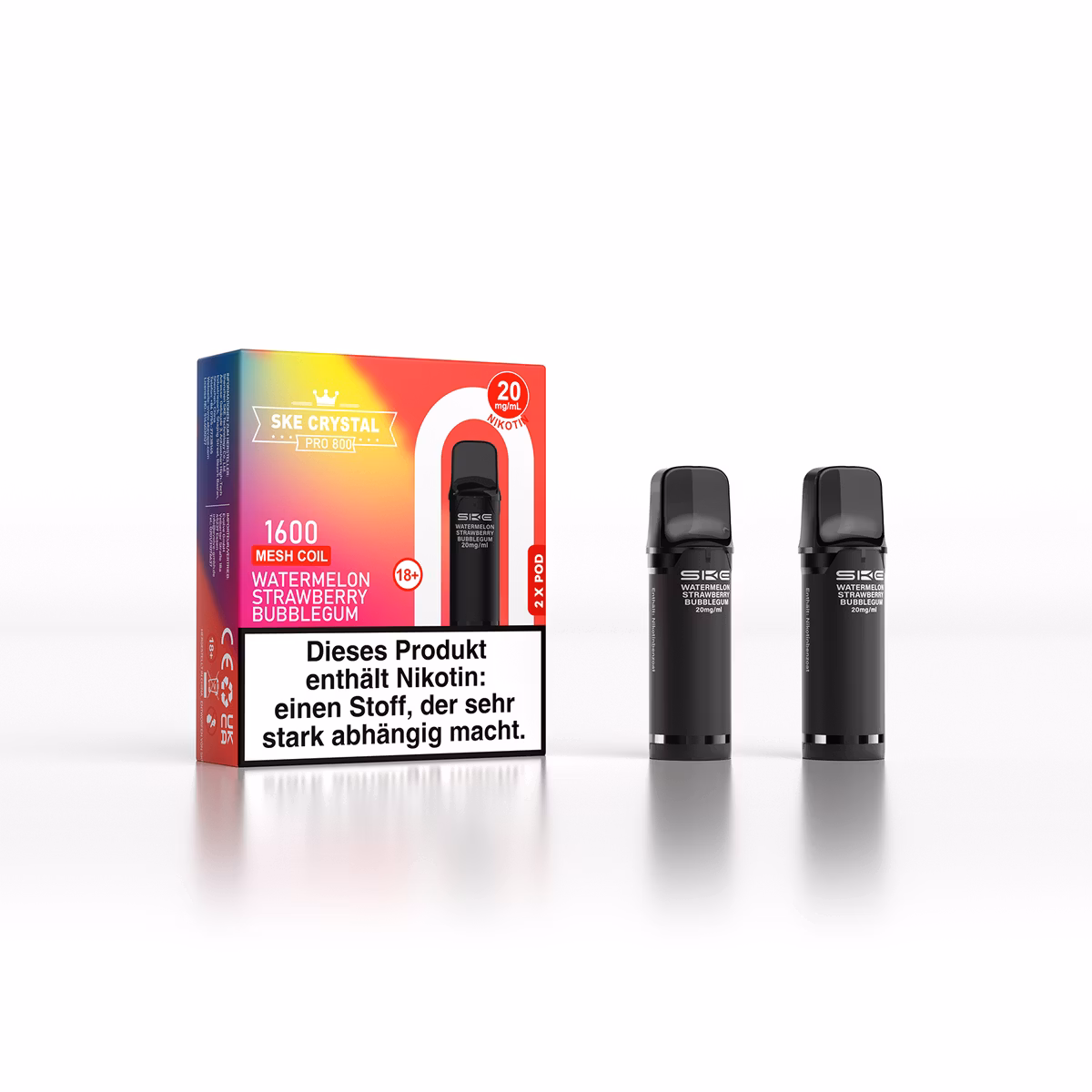 SKE - Crystal 800 Pro - Prefilled Pod - 20mg - 2er Paket - Watermelon Strawberry Bubblegum