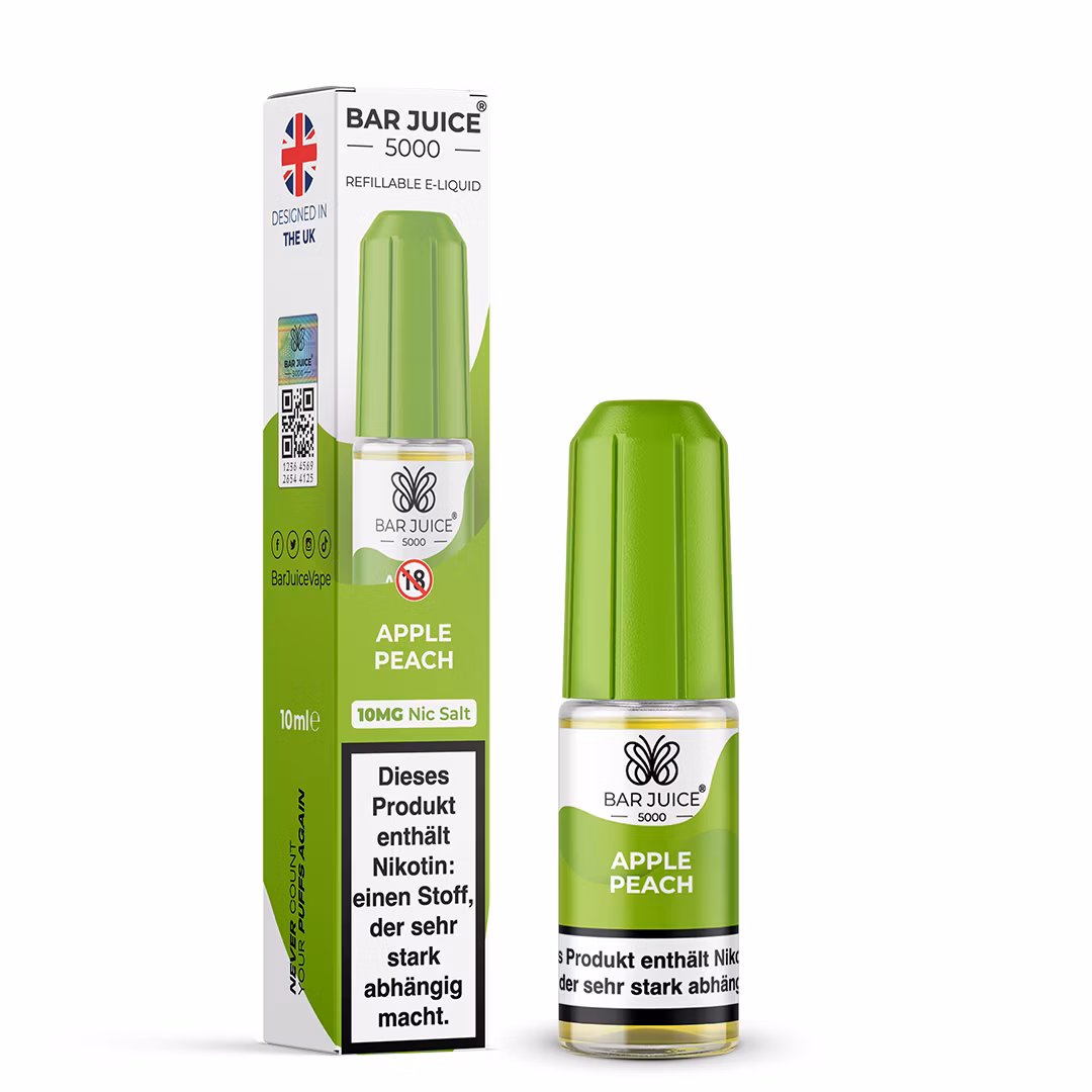 Bar Juice - 5000 - Apple Peach | Inhalt : 10ml | Nikotinsalz-Stärke : 10mg | Paketgröße : 1er Packung Bar Juice - 5000 - Apple Peach | Inhalt : 10ml | Nikotinsalz-Stärke : 10mg | Paketgröße : 1er Packung