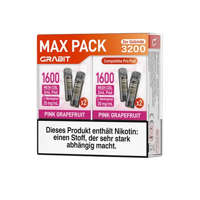GRABIT - Pro - Prefilled Pod - Pink Grapefruit - Max Pack - 4er Packung - 2ml GRABIT - Pro - Prefilled Pod - Pink Grapefruit - Max Pack - 4er Packung - 2ml