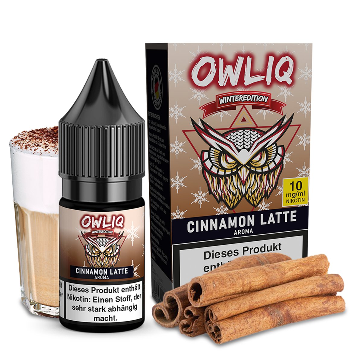 OWLIQ - Winteredition - Nikotinsalz Liquid - 10ml - Cinnamon Latte | Nikotinsalz-Stärke : 10mg | Paketgröße : 1er Packung