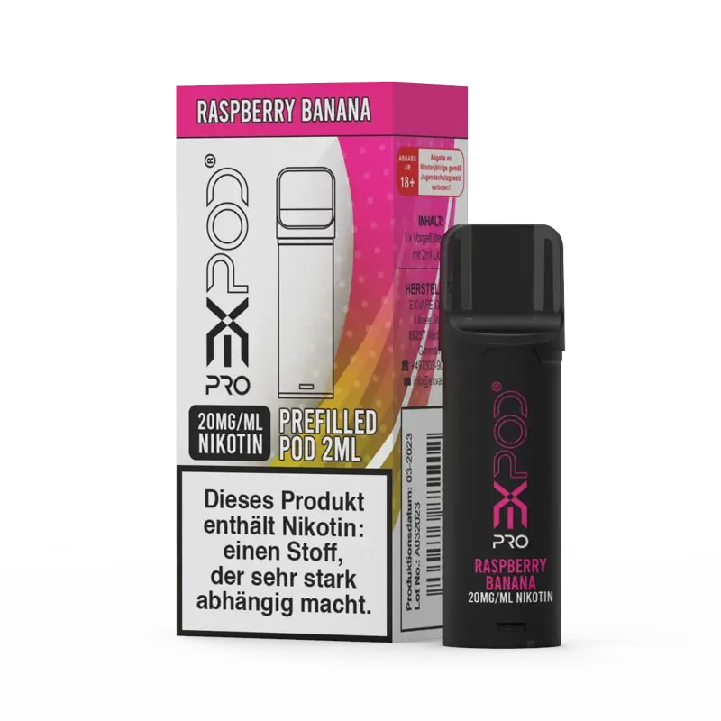 Expod - Pro - Prefilled Pod - Raspberry Banana | Nikotinsalz-Stärke : 20mg | Paketgröße : 1er Packung