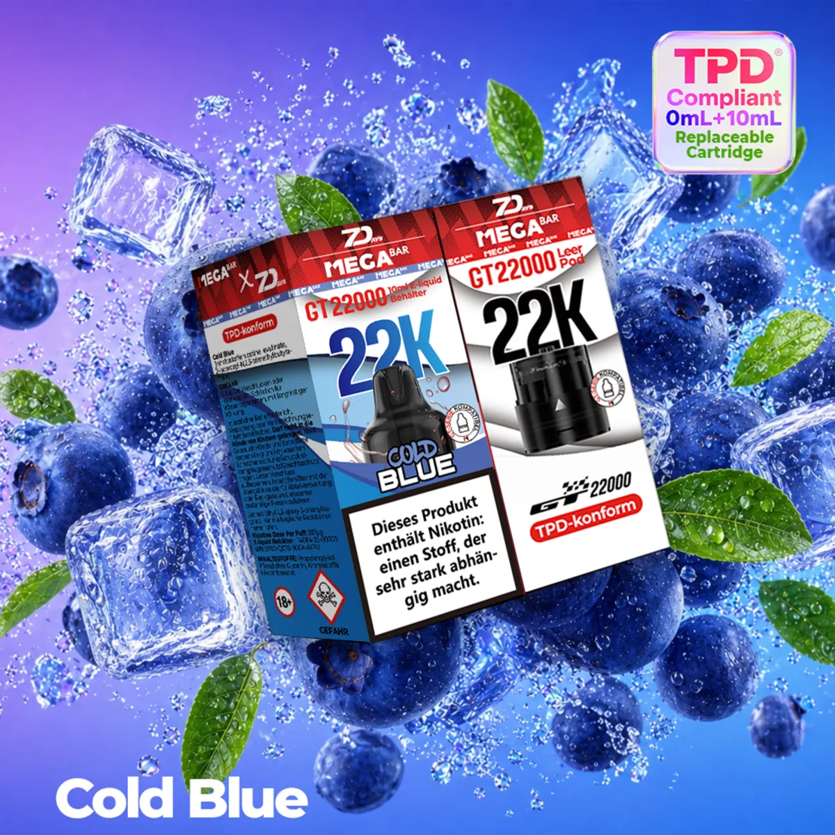 MegaBar GT22000 Leer Pod & 10ml E-Liquid Behälter 7Days Cold Blue 20mg MegaBar GT22000 Leer Pod & 10ml E-Liquid Behälter 7Days Cold Blue 20mg