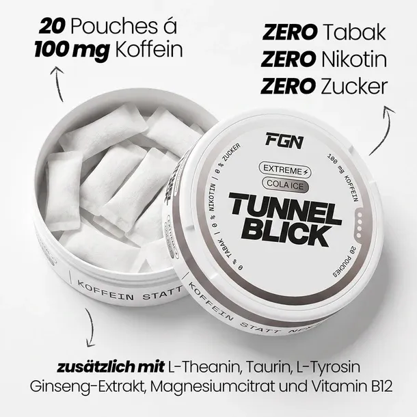 FGN - Tunnelblick - Extreme - Koffein Pouches - Cola Ice - 100mg FGN - Tunnelblick - Extreme - Koffein Pouches - Cola Ice - 100mg