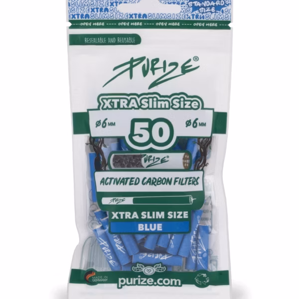 PURIZE - Aktivkohlefilter - XTRA Slime Size - Blau - 6mm - 50 Stück