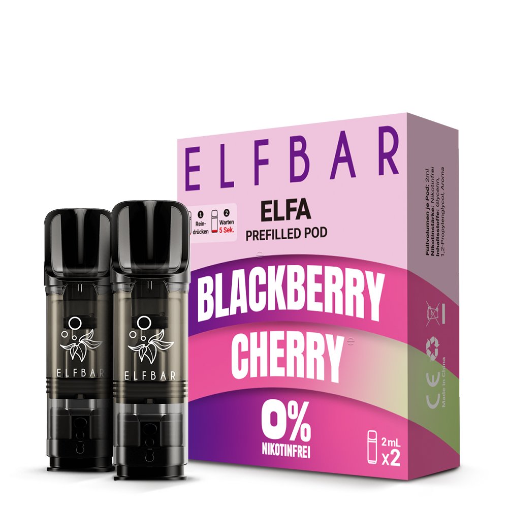 Elfbar - ELFA - Prefilled Pod - 2ml - 2er Pack - Nikotinfrei - Blackberry Cherry Elfbar - ELFA - Prefilled Pod - 2ml - 2er Pack - Nikotinfrei - Blackberry Cherry