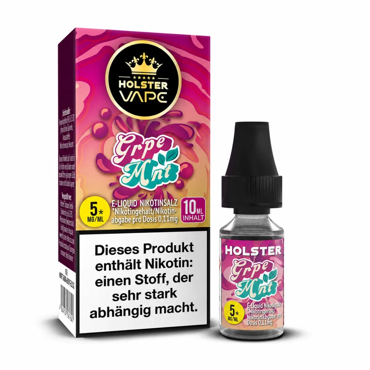 Holster - Nikotinsalzliquids - 10ml - Grpe Mnt | Inhalt : 10ml | Nikotinsalz-Stärke : 5mg | Paketgröße : 1er Packung