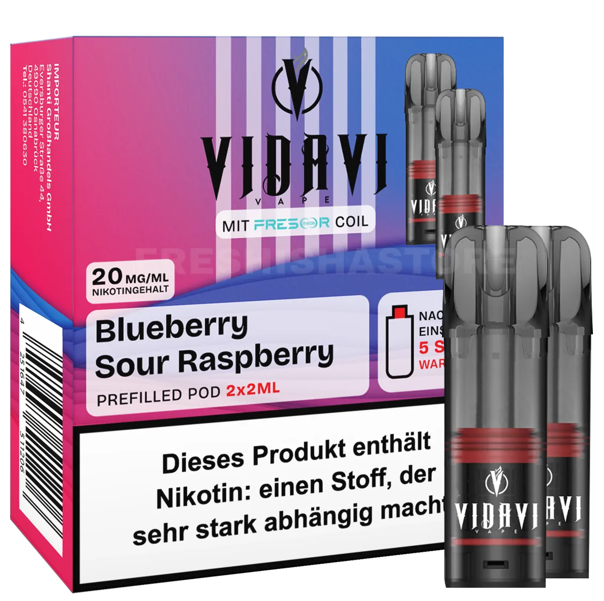 VIDAVI - Prefilled Pod - 2ml - 2er Pack - Blueberry Sour Raspberry