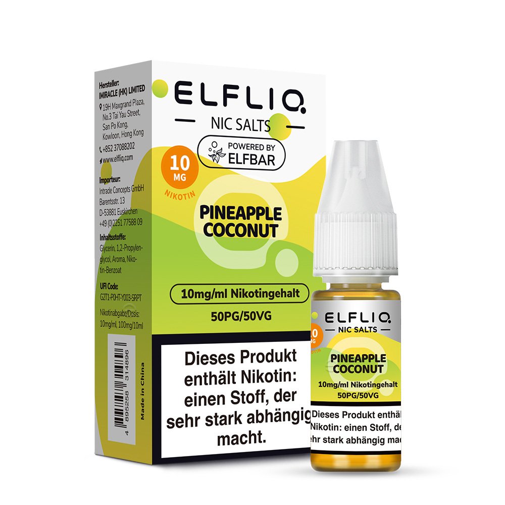 Elfbar - ElfLiq - 10ml - Pineapple Coconut | Nikotinsalz-Stärke : 10mg Elfbar - ElfLiq - 10ml - Pineapple Coconut | Nikotinsalz-Stärke : 10mg