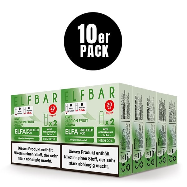 Elfbar - ELFA - Prefilled Pod - (VE= 10 Stück) Displaykarton - Kiwi Passion Fruit Guava | Nikotinsalz-Stärke : 20mg