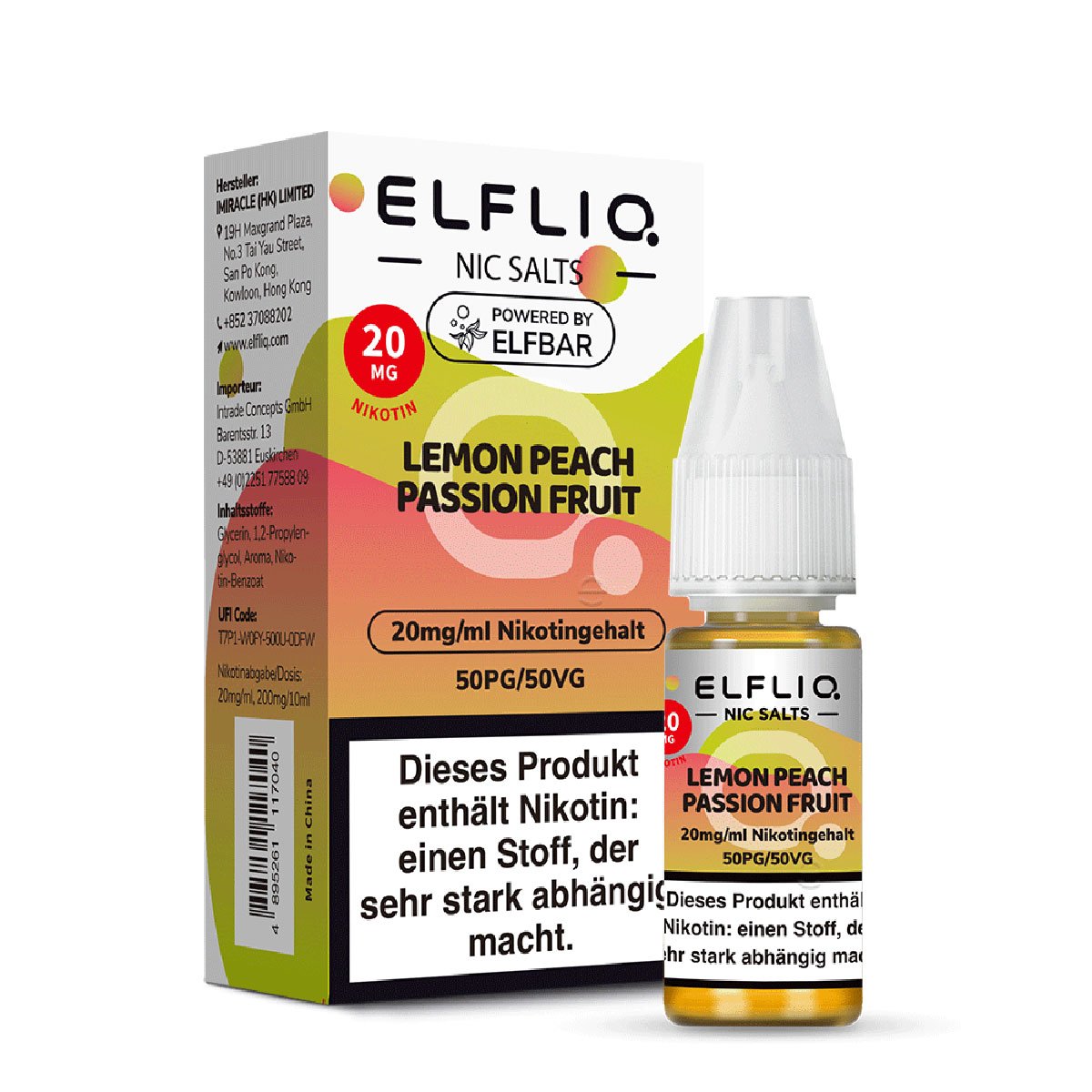 Elfbar - ElfLiq - 10ml - Lemon Peach Passionfruit | Nikotinsalz-Stärke : 20mg