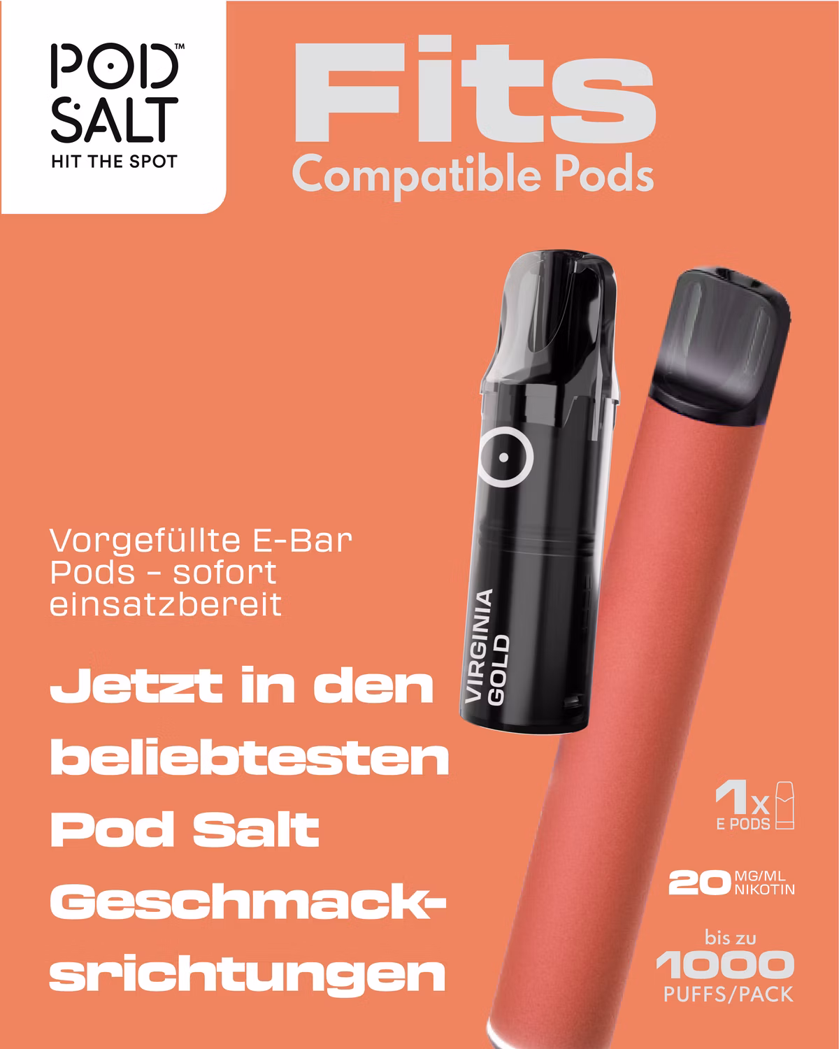 Pod Salt - Fits - Prefilled Pod - Virginia Gold - 20mg - 2ml - 3er Pack Pod Salt - Fits - Prefilled Pod - Virginia Gold - 20mg - 2ml - 3er Pack