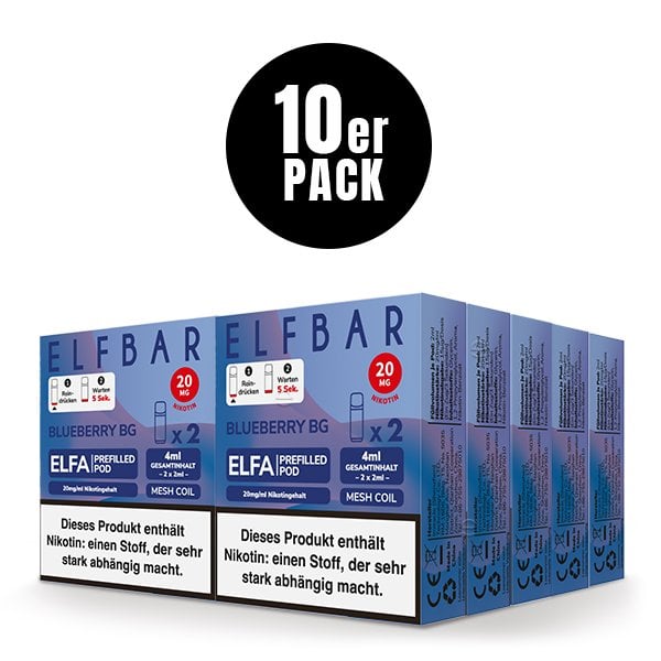 Elfbar - ELFA - Prefilled Pod - (VE= 10 Stück) Displaykarton - Blueberry BG | Nikotinsalz-Stärke : 20mg