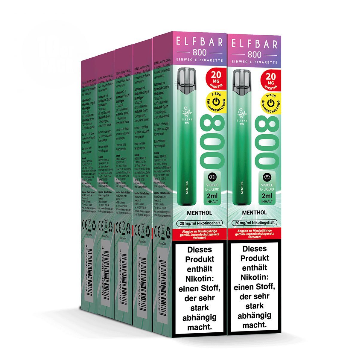 Elfbar - 800 - Einweg E-Zigarette - (VE= 10 StĂŒck) Displaykarton - Menthol | Nikotinsalz-StĂ€rke : 20mg Elfbar - 800 - Einweg E-Zigarette - (VE= 10 StĂŒck) Displaykarton - Menthol | Nikotinsalz-StĂ€rke : 20mg