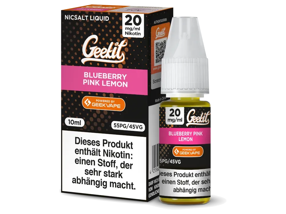 GeekVape - Geekit - Nikotinsalz Liquid - Blueberry Pink Lemon | Inhalt : 10ml | Nikotinsalz-Stärke : 20mg | Paketgröße : 1er Packung GeekVape - Geekit - Nikotinsalz Liquid - Blueberry Pink Lemon | Inhalt : 10ml | Nikotinsalz-Stärke : 20mg | Paketgröße : 1er Packung