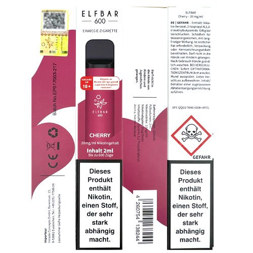 Elf Bar 600 Einweg E-Zigarette - Cherry - 20mg