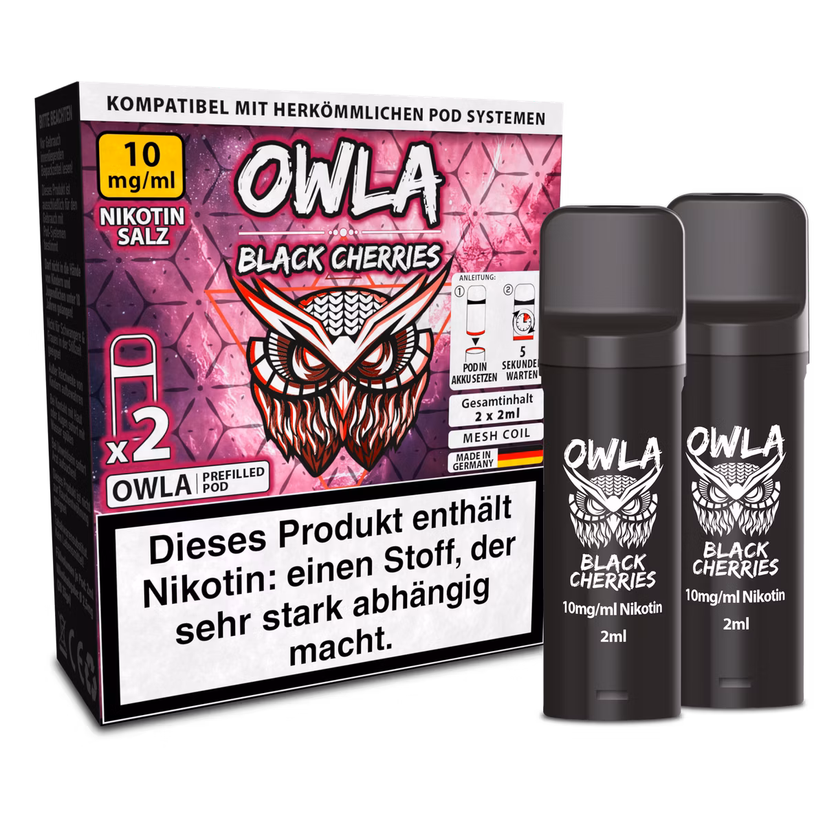 OWLA - Prefilled Pods - Black Cherries | Nikotinsalz-Stärke : 10mg | Paketgröße : 1er Packung OWLA - Prefilled Pods - Black Cherries | Nikotinsalz-Stärke : 10mg | Paketgröße : 1er Packung