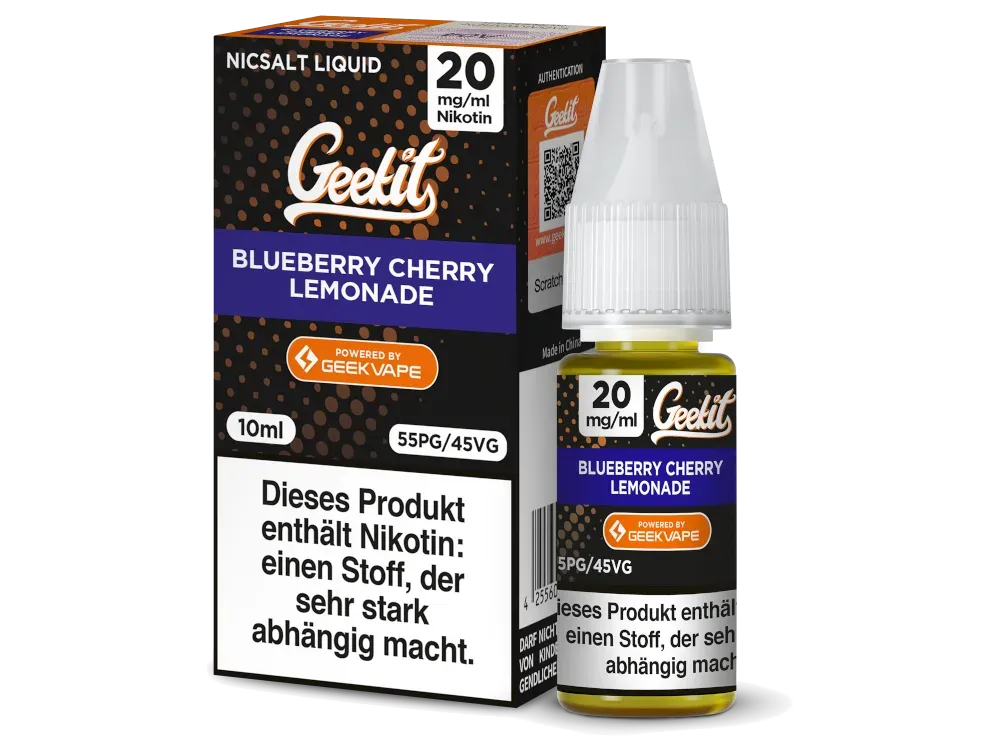 GeekVape - Geekit - Nikotinsalz Liquid - Blueberry Cherry Lemonade | Inhalt : 10ml | Nikotinsalz-Stärke : 20mg | Paketgröße : 1er Packung GeekVape - Geekit - Nikotinsalz Liquid - Blueberry Cherry Lemonade | Inhalt : 10ml | Nikotinsalz-Stärke : 20mg | Paketgröße : 1er Packung