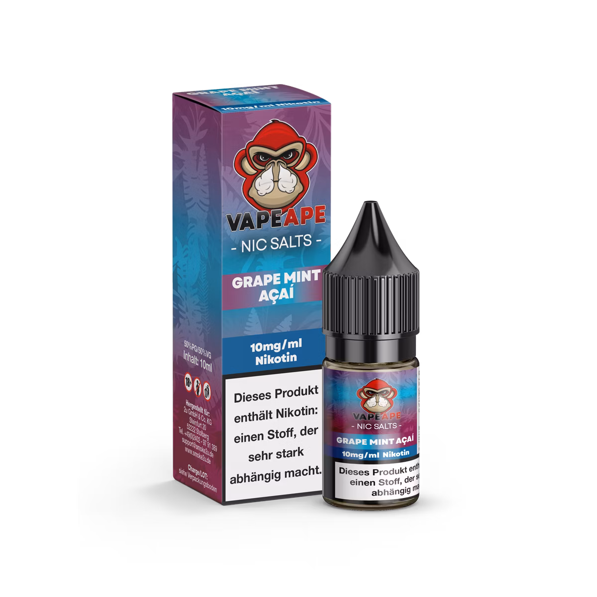 VapeApe - Nikotinsalz-Liquid - 10ml - Grape Mint Açaí | Nikotinsalz-Stärke : 10mg