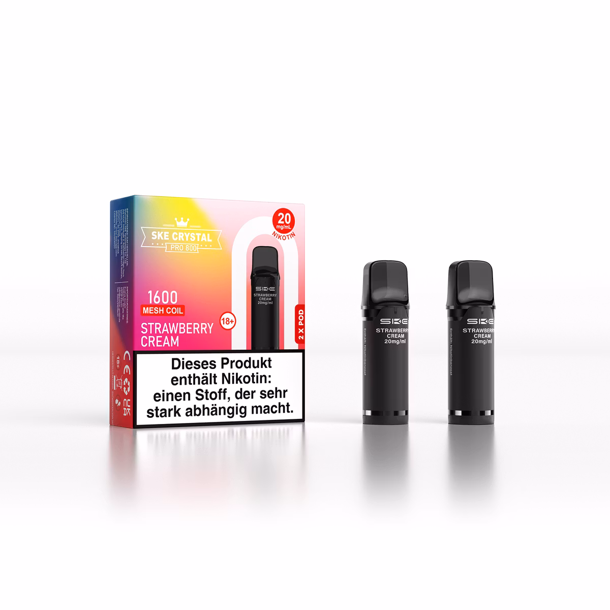 SKE - Crystal 800 Pro - Prefilled Pod - 20mg - 2er Paket - Strawberry Cream