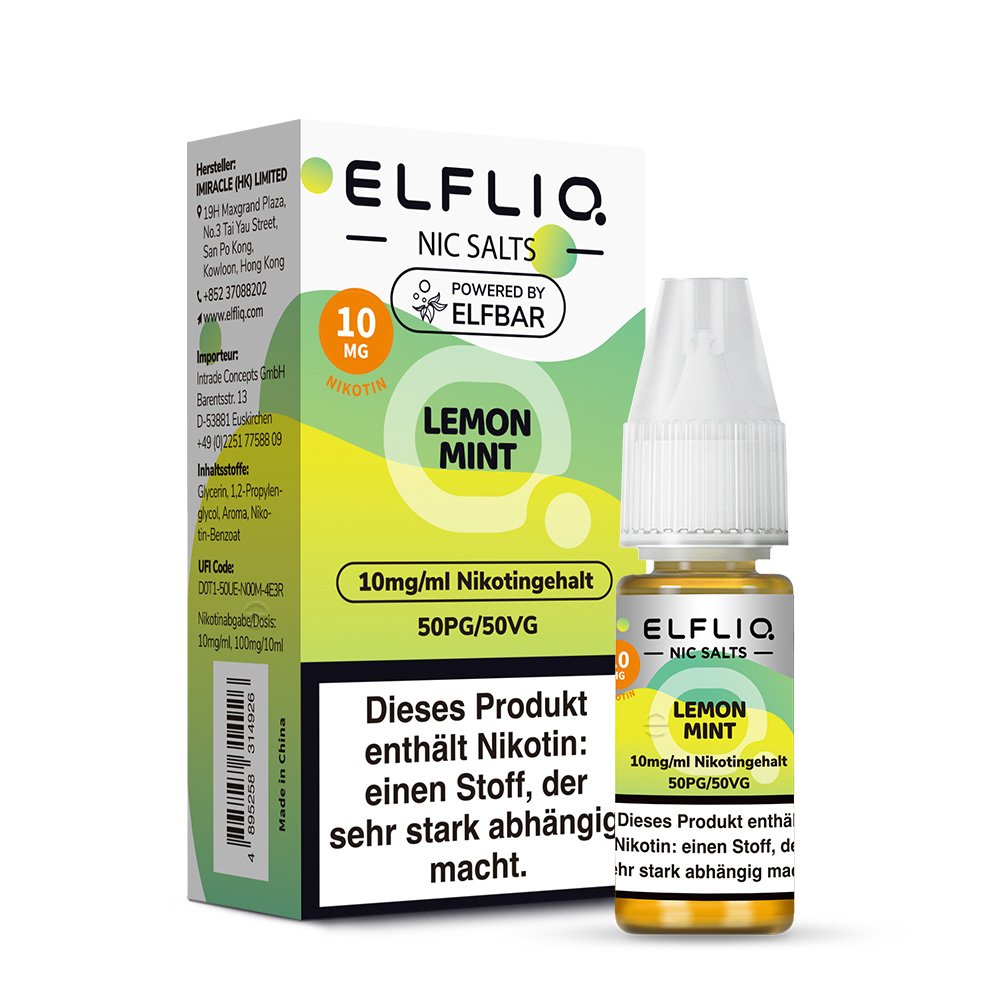 Elfbar - ElfLiq - 10ml - Lemon Mint | Nikotinsalz-Stärke : 10mg Elfbar - ElfLiq - 10ml - Lemon Mint | Nikotinsalz-Stärke : 10mg