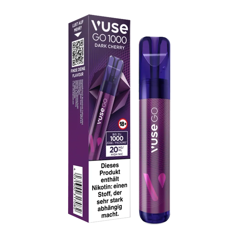 Vuse - Go 1000 - Einweg E-Zigarette - Dark Cherry | Nikotinsalz-Stärke : 20mg Vuse - Go 1000 - Einweg E-Zigarette - Dark Cherry | Nikotinsalz-Stärke : 20mg