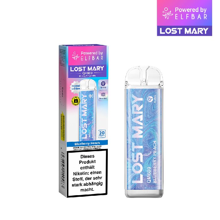 Lost Mary - QM600 - Einweg E-Zigarette - Blueberry Peach | Nikotinsalz-Stärke : 20mg | Paketgröße : 1er Packung Lost Mary - QM600 - Einweg E-Zigarette - Blueberry Peach | Nikotinsalz-Stärke : 20mg | Paketgröße : 1er Packung
