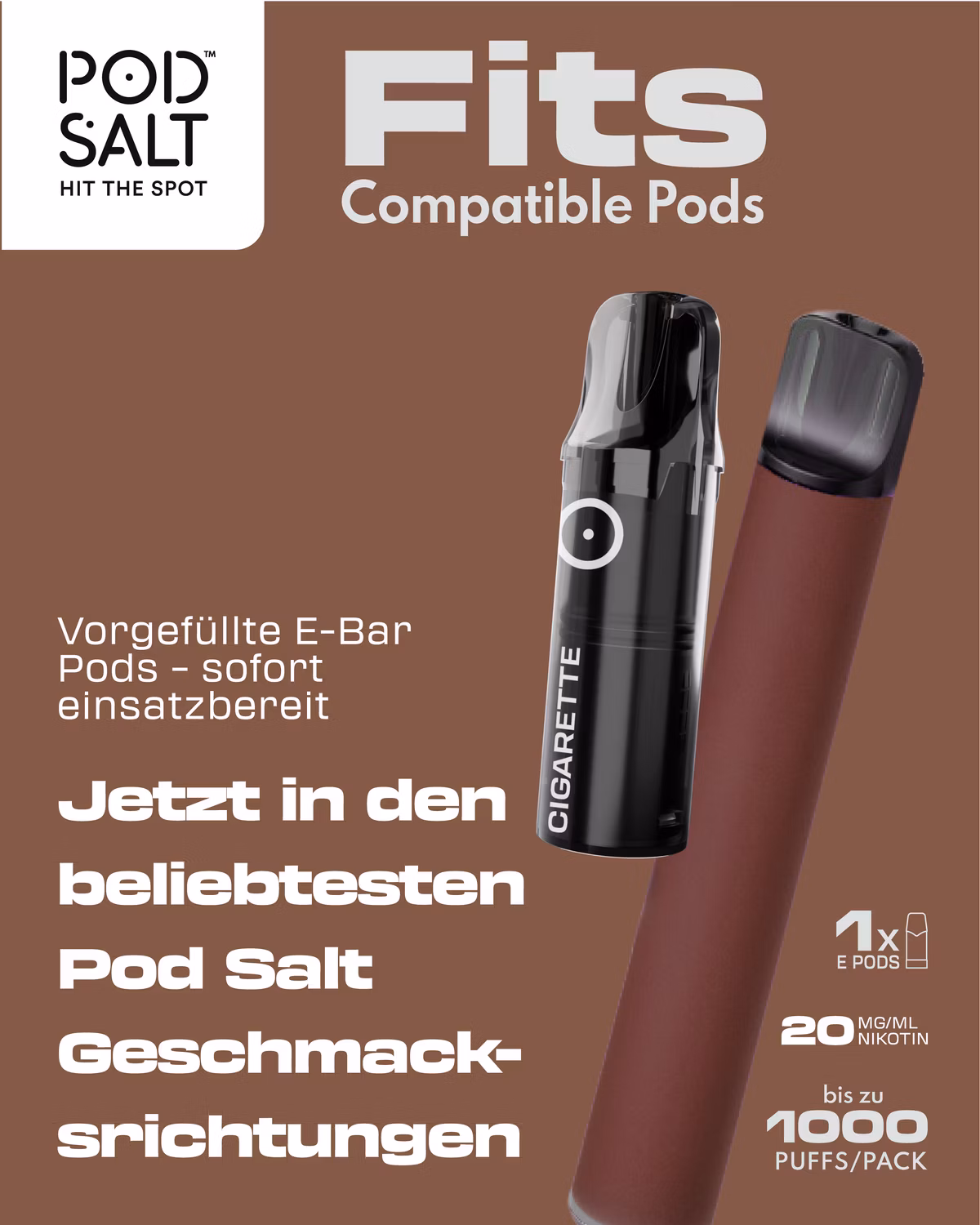 Pod Salt - Fits - Prefilled Pod - Cigarette - 20mg - 2ml - 3er Pack Pod Salt - Fits - Prefilled Pod - Cigarette - 20mg - 2ml - 3er Pack