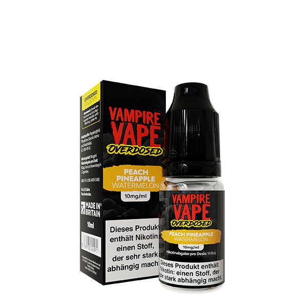 Vampire Vape - Overdosed - Nikotinsalz-Liquid - 10ml - Pineapple Peach Watermelon | Nikotinsalz-Stärke : 20mg Vampire Vape - Overdosed - Nikotinsalz-Liquid - 10ml - Pineapple Peach Watermelon | Nikotinsalz-Stärke : 20mg