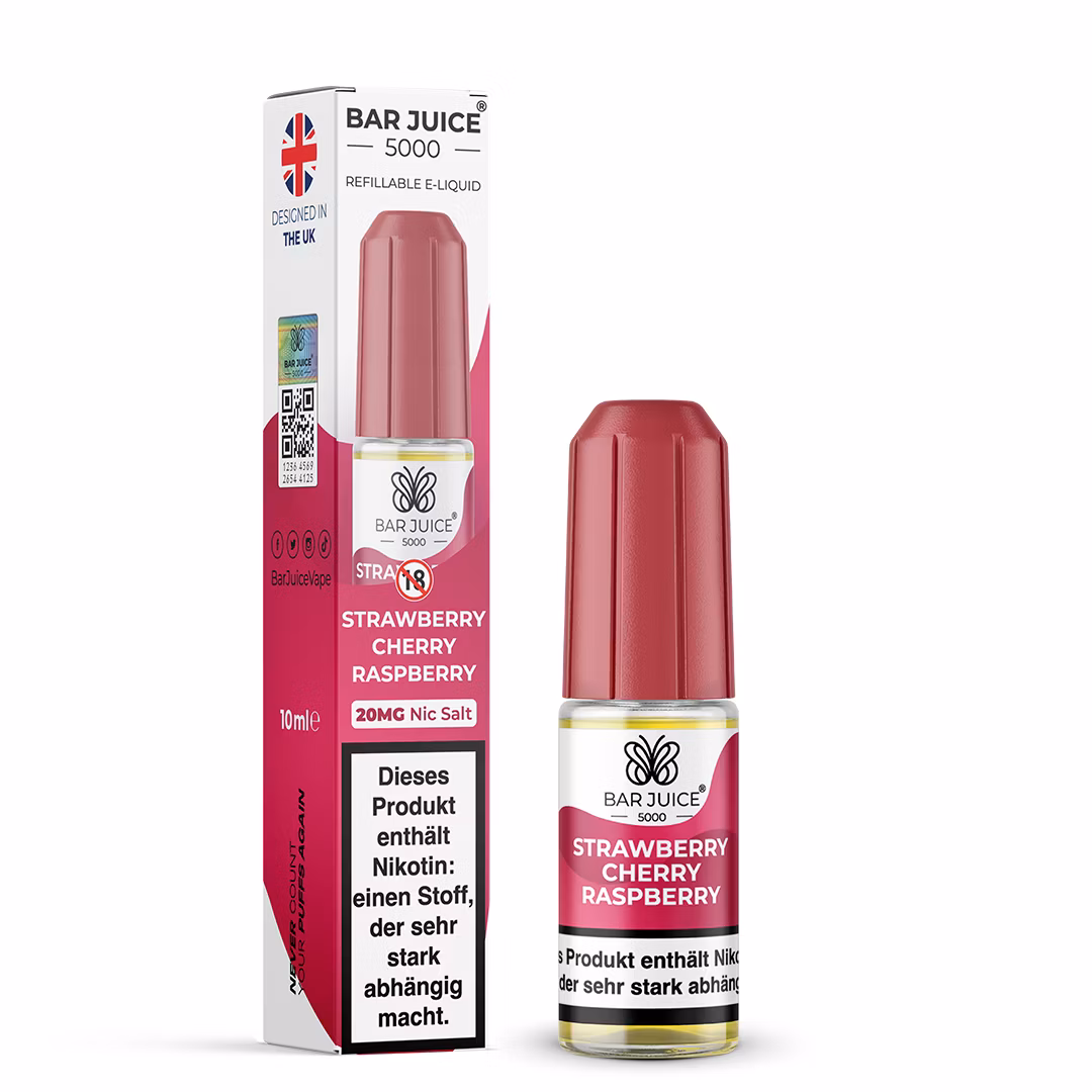 Bar Juice - 5000 - Strawberry Cherry Raspberry | Inhalt : 10ml | Nikotinsalz-Stärke : 20mg | Paketgröße : 1er Packung