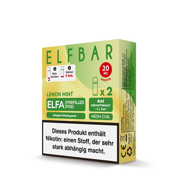 Elfbar - ELFA - Prefilled Pod - 2ml - 2er Pack - Lemon Mint Elfbar - ELFA - Prefilled Pod - 2ml - 2er Pack - Lemon Mint
