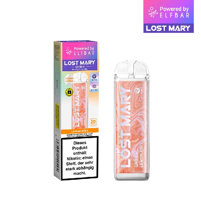 Lost Mary - QM600 - Einweg E-Zigarette - Lemon Mint | Nikotinsalz-Stärke : 20mg | Paketgröße : 1er Packung