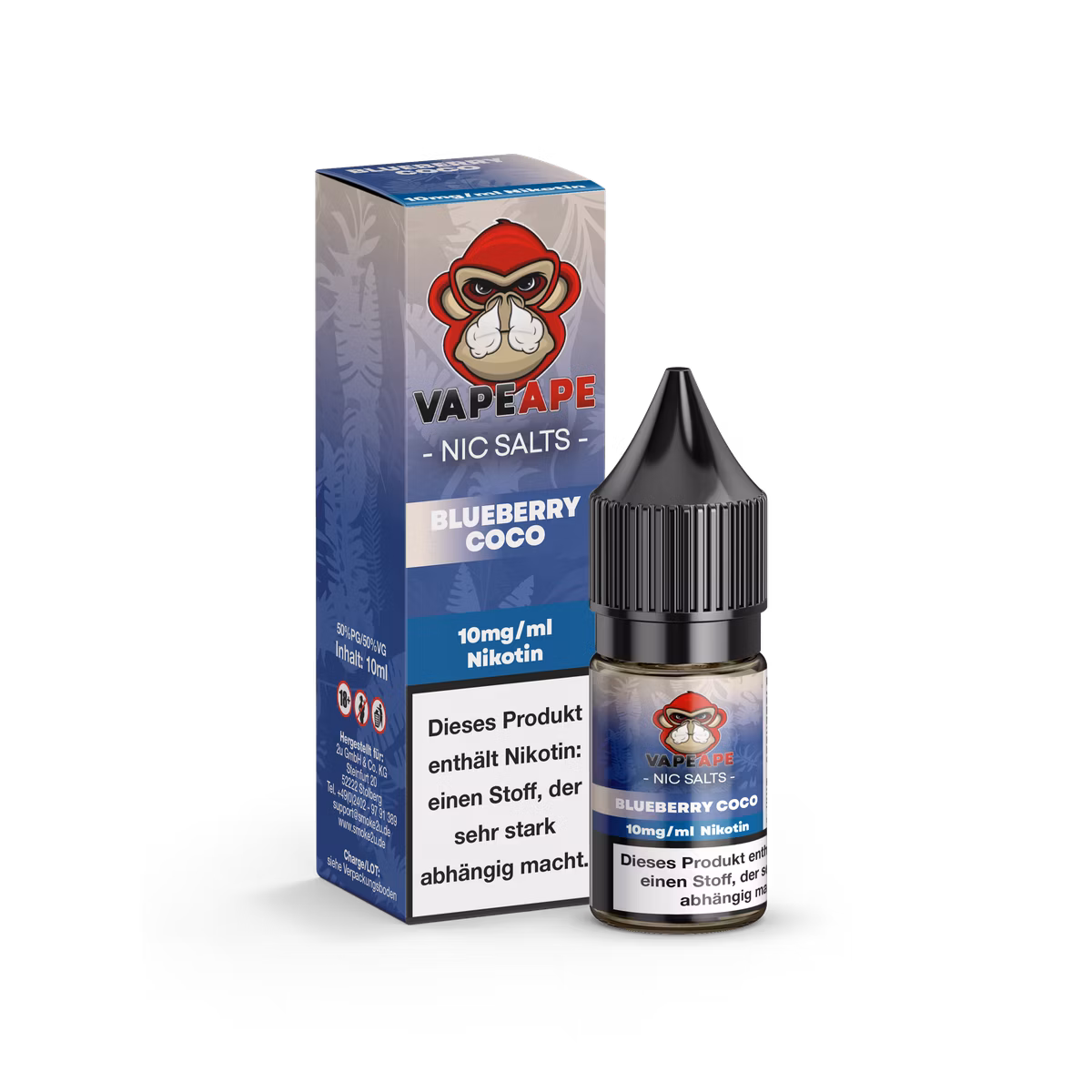 VapeApe - Nikotinsalz-Liquid - 10ml - Blueberry Coco | Nikotinsalz-Stärke : 10mg