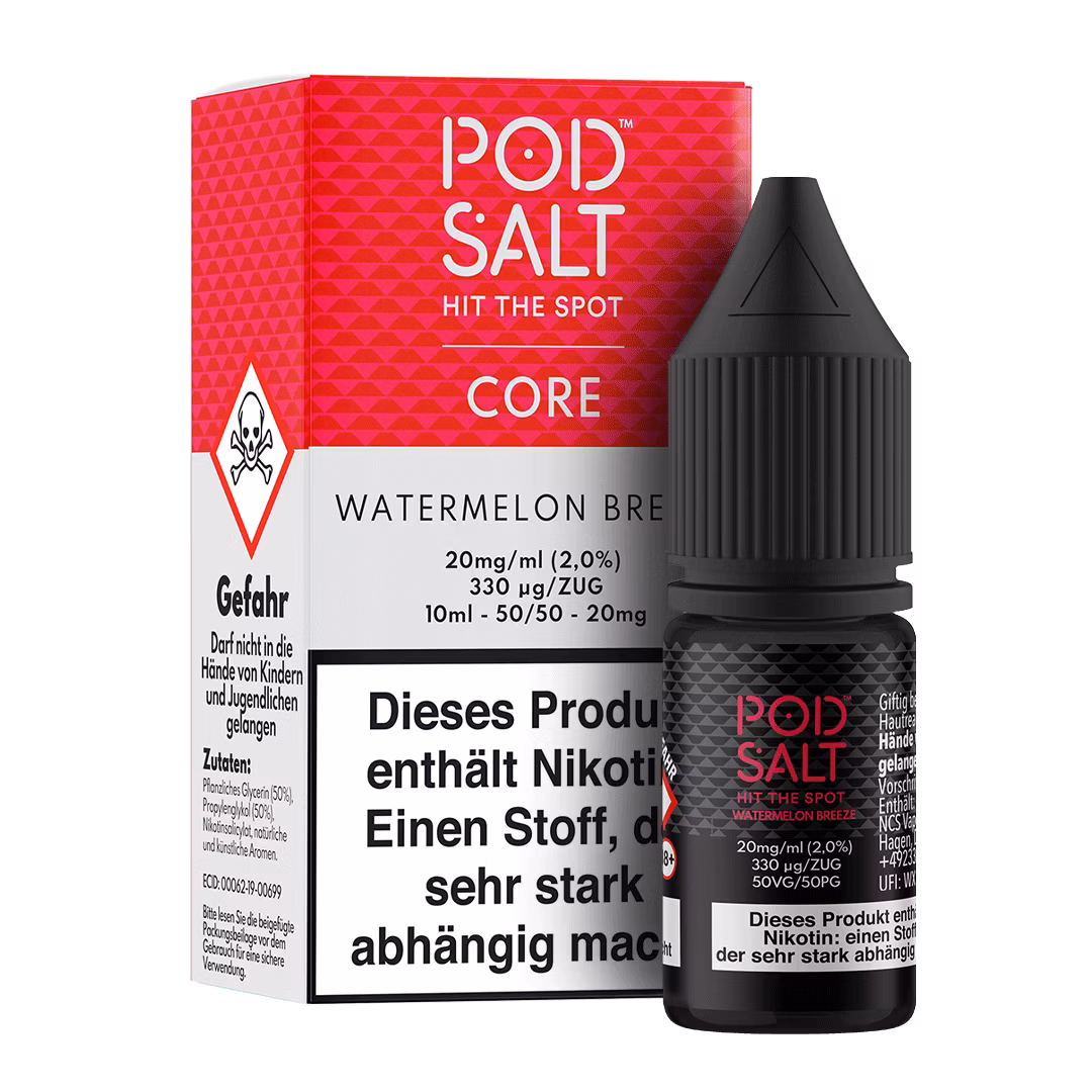 Watermelon-Breeze_BoxBottle_20mg Pod Salt - Core - Watermelon Breeze - Nikotinsalz-Liquid - 10ml - 20mg