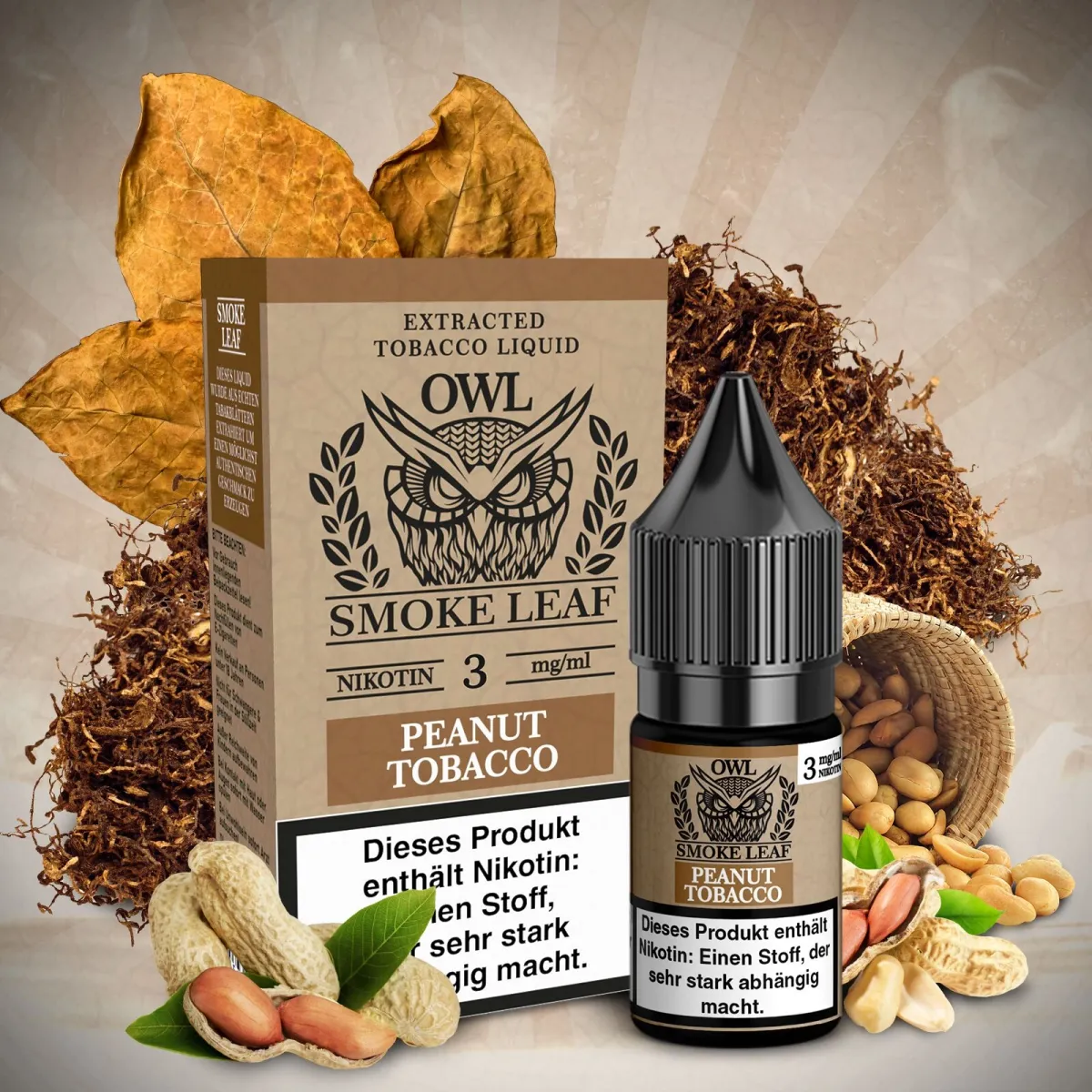 OWL Smoke Leaf Nikotin-Liquid Peanut Tobacco 10ml 3mg OWL Smoke Leaf Nikotin-Liquid Peanut Tobacco 10ml 3mg