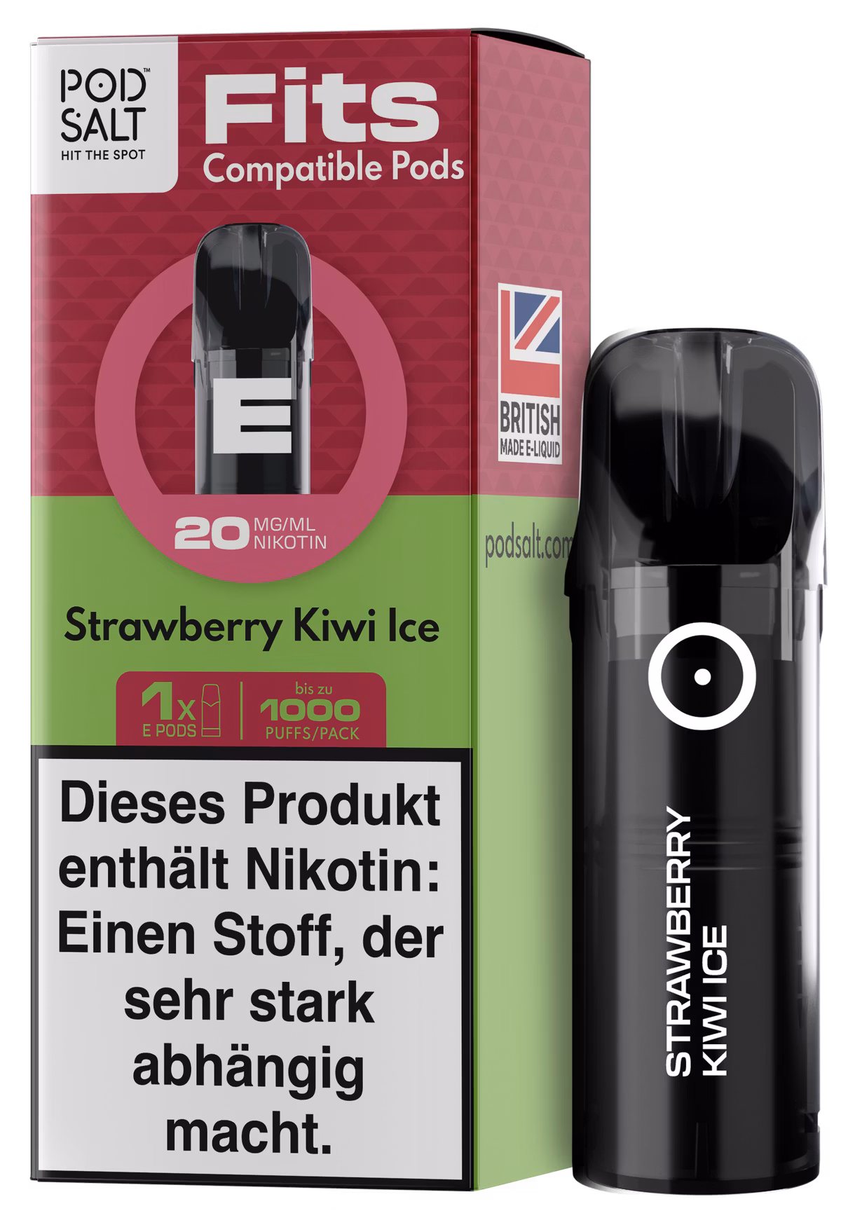 Pod Salt - Fits - Prefilled Pod - Strawberry Kiwi ice - 20mg - 2ml - 3er Pack