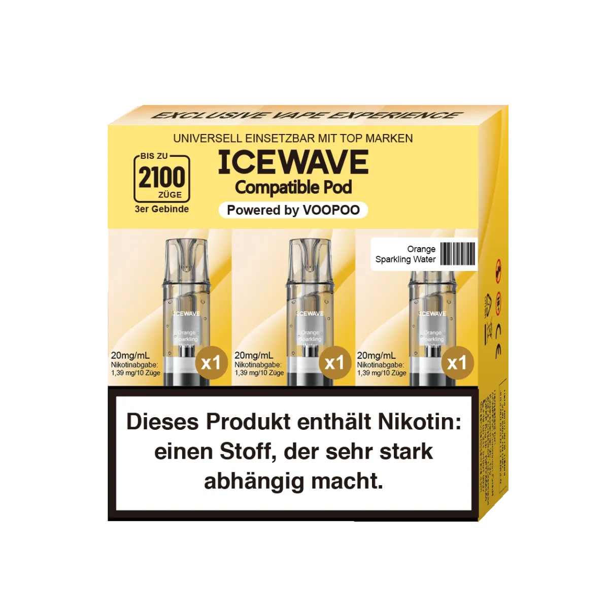 ICEWAVE - Prefilled Pod - 2ml - 3er Pack - Orange Sparkling Water ICEWAVE - Prefilled Pod - 2ml - 3er Pack - Orange Sparkling Water