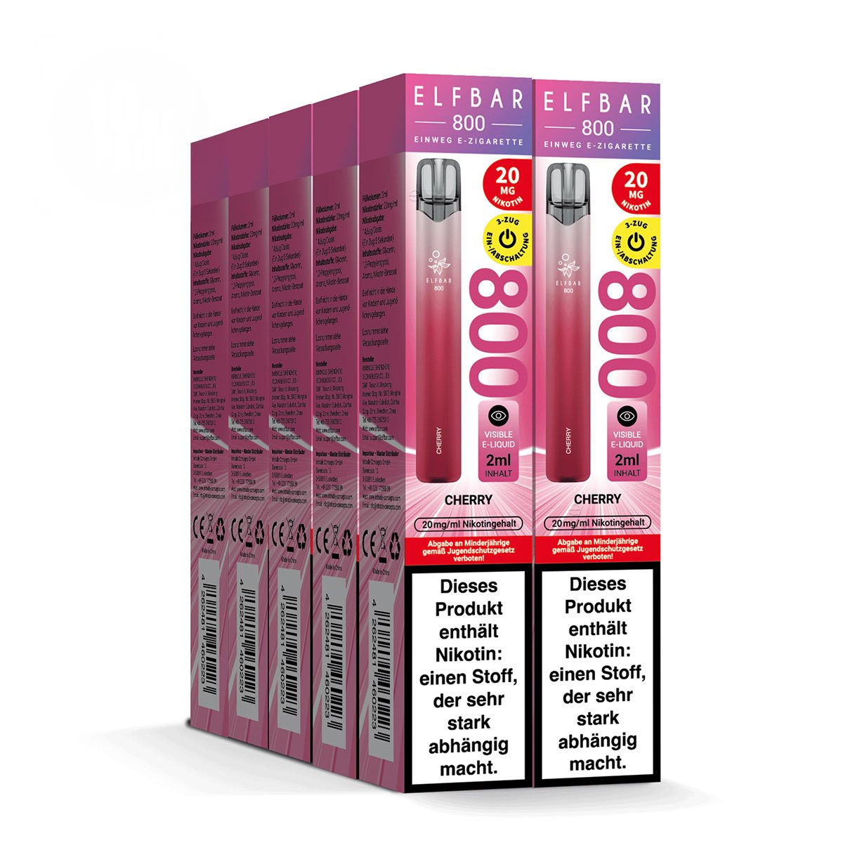 Elfbar - 800 - Einweg E-Zigarette - (VE= 10 StĂŒck) Displaykarton - Cherry | Nikotinsalz-StĂ€rke : 20mg Elfbar - 800 - Einweg E-Zigarette - (VE= 10 StĂŒck) Displaykarton - Cherry | Nikotinsalz-StĂ€rke : 20mg