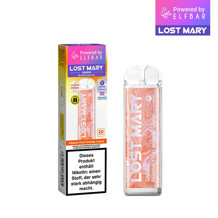Lost Mary - QM600 - Einweg E-Zigarette - Passion Fruit Orange Guava | Nikotinsalz-Stärke : 20mg | Paketgröße : 1er Packung