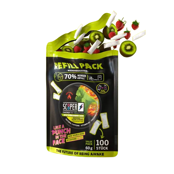 Scooper - Koffein Pouches - Refill Pack - Spicy Strawberry Kiwi - 80mg - 100 Stück Scooper - Koffein Pouches - Refill Pack - Spicy Strawberry Kiwi - 80mg - 100 Stück