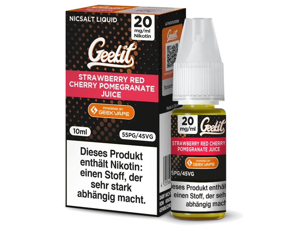 GeekVape - Geekit - Nikotinsalz Liquid - Strawberry Red Cherry Pomegranate Juice | Inhalt : 10ml | Nikotinsalz-Stärke : 20mg | Paketgröße : 1er Packung GeekVape - Geekit - Nikotinsalz Liquid - Strawberry Red Cherry Pomegranate Juice | Inhalt : 10ml | Nikotinsalz-Stärke : 20mg | Paketgröße : 1er Packung