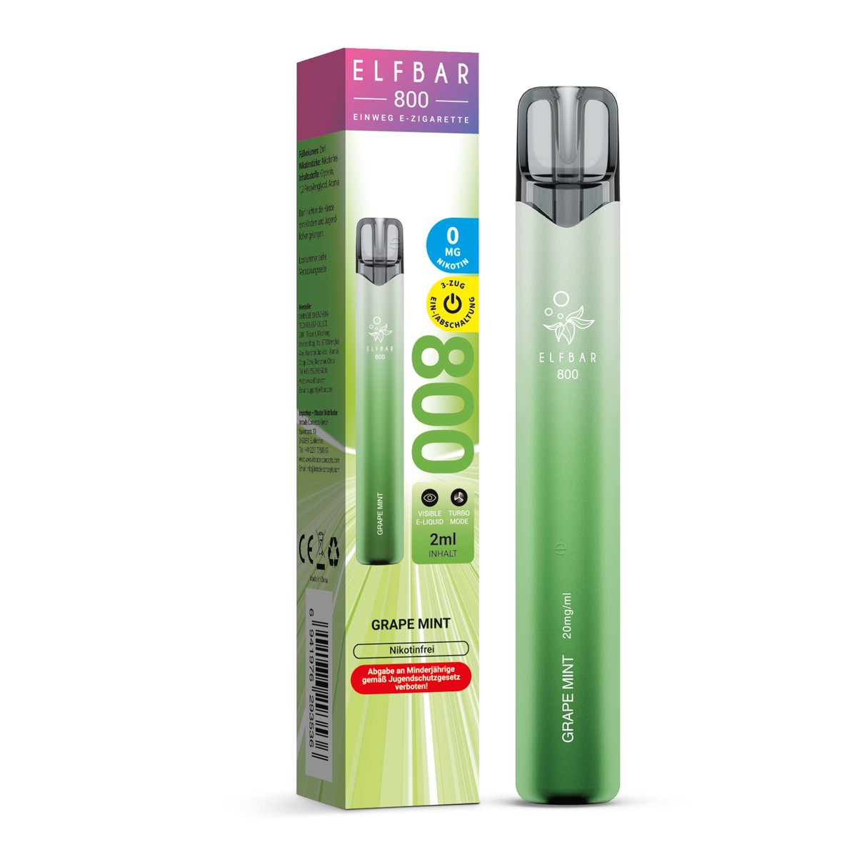 Elfbar - 800 - Einweg E-Zigarette - 0mg - Nikotinfrei - Grape Mint