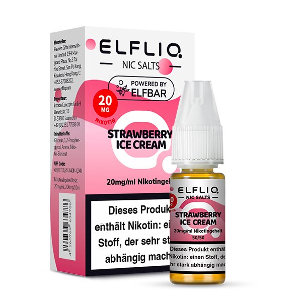 Elfbar - ElfLiq - 10ml - Strawberry Ice Cream | Nikotinsalz-Stärke : 20mg
