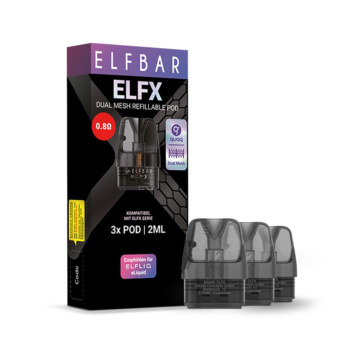 Elfbar - ELFX - Pod Tank Verdampfer - 0.8 Ohm | Paketgröße : 1er Packung Elfbar - ELFX - Pod Tank Verdampfer - 0.8 Ohm | Paketgröße : 1er Packung