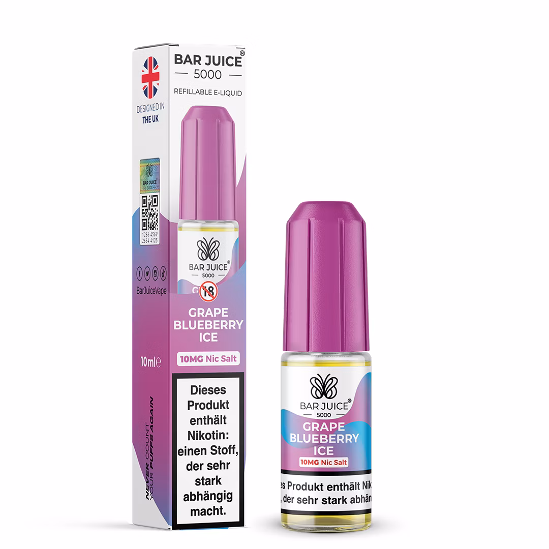 Bar Juice - 5000 - Grape Blueberry Ice | Inhalt : 10ml | Nikotinsalz-Stärke : 10mg | Paketgröße : 1er Packung