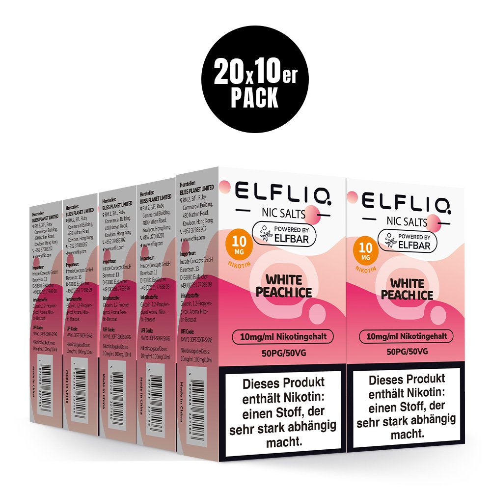 Elfbar - ElfLiq - 10ml - White Peach Ice | Nikotinsalz-Stärke : 10mg Elfbar - ElfLiq - 10ml - White Peach Ice | Nikotinsalz-Stärke : 10mg