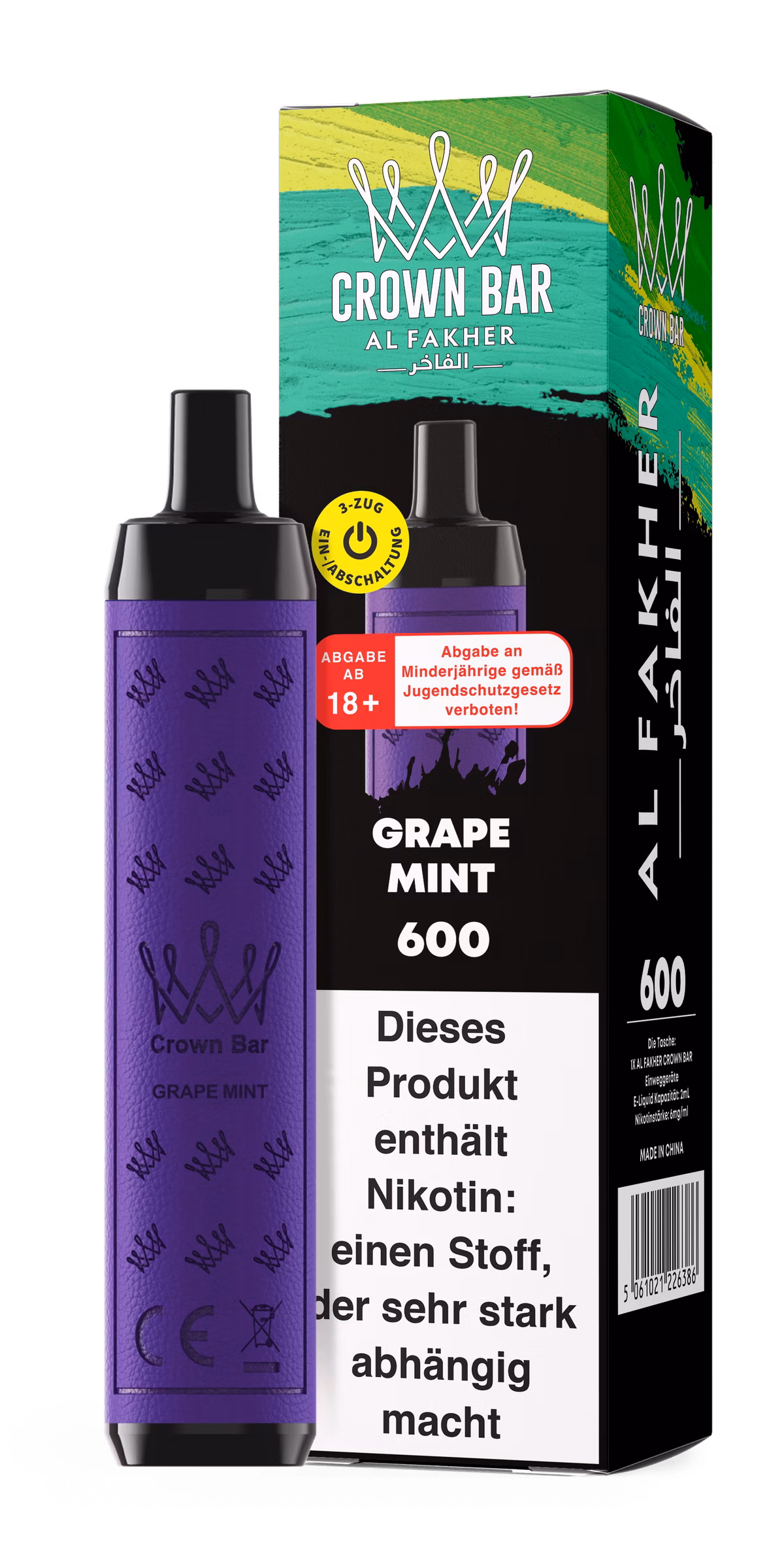 Al Fakher - Crown Bar - Einweg E-Zigarette - 2ml - 20mg - CP - Grape Mint